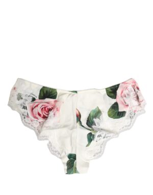 White Silk Floral Lace Trim Panty Brief Underwear