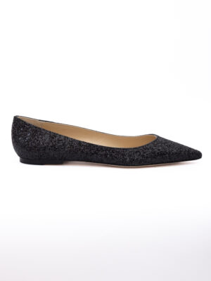 Black Coarse Glitter Fabric Alina Ballet Flat