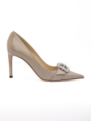 Taupe Grey Patent Leather Chery 85 Pumps