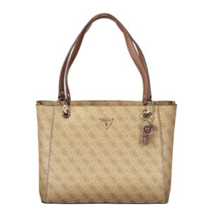 Beige Polyurethane Women Handbag