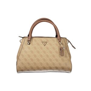 Beige Polyurethane Women Handbag