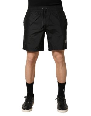 Black Polyester Drawstring Men Shorts Swimwear