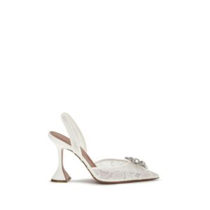 White Fabric High Heel Pumps