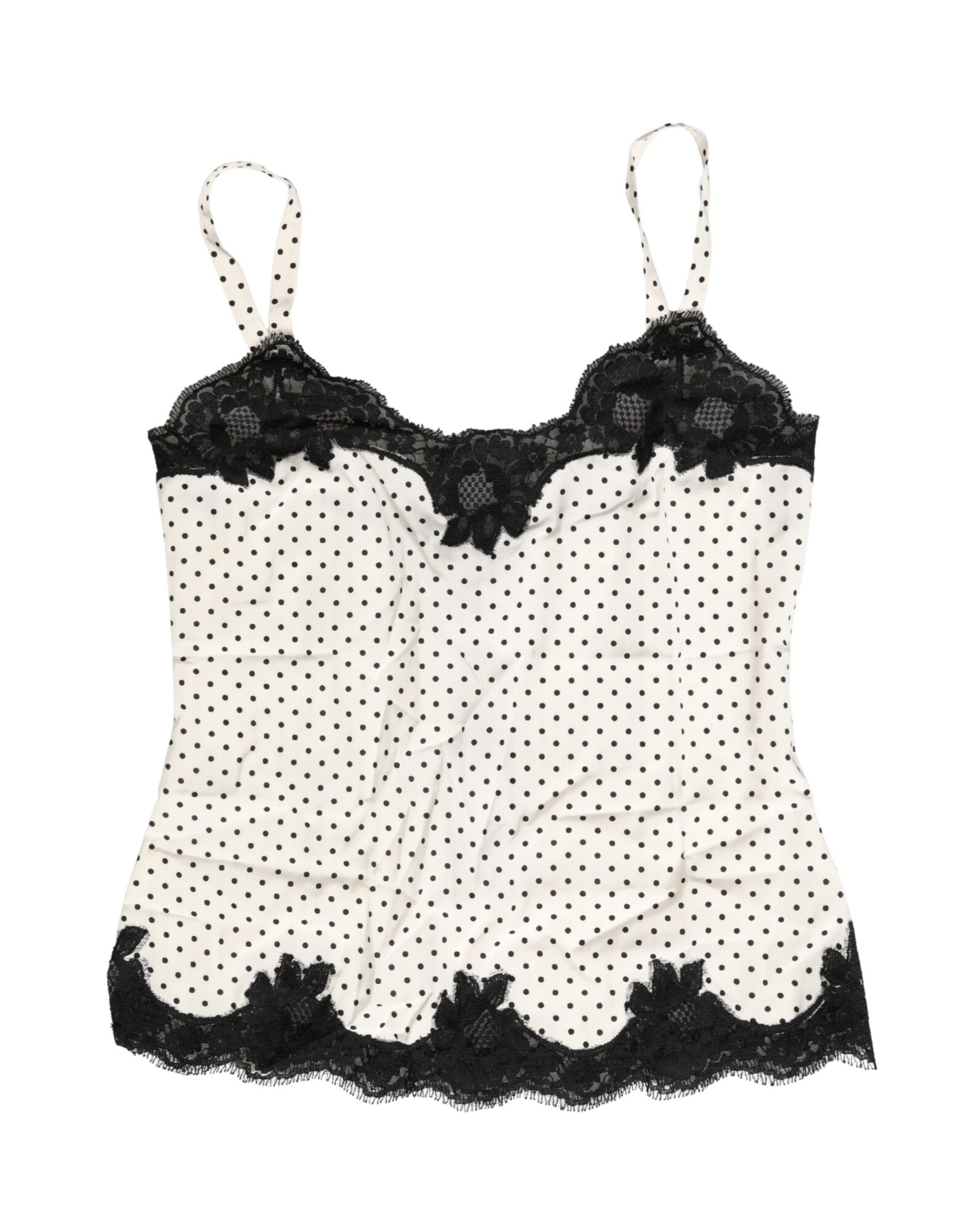 Dolce & Gabbana - White Polka Dot Lace-Trimmed Camisole Top Underwear
