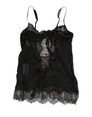 Black Silk Lace Lingerie Chemise Top Underwear