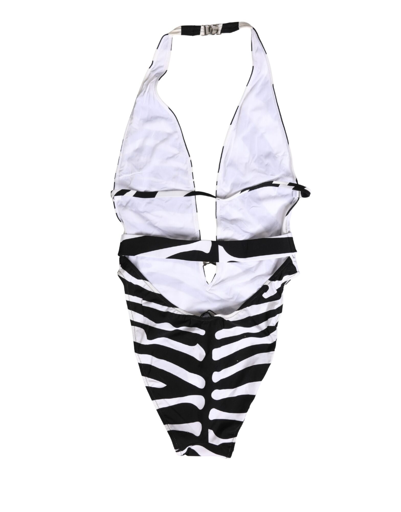 Dolce & Gabbana - Black White Zebra Deep V-Neck One Piece Swimwear
