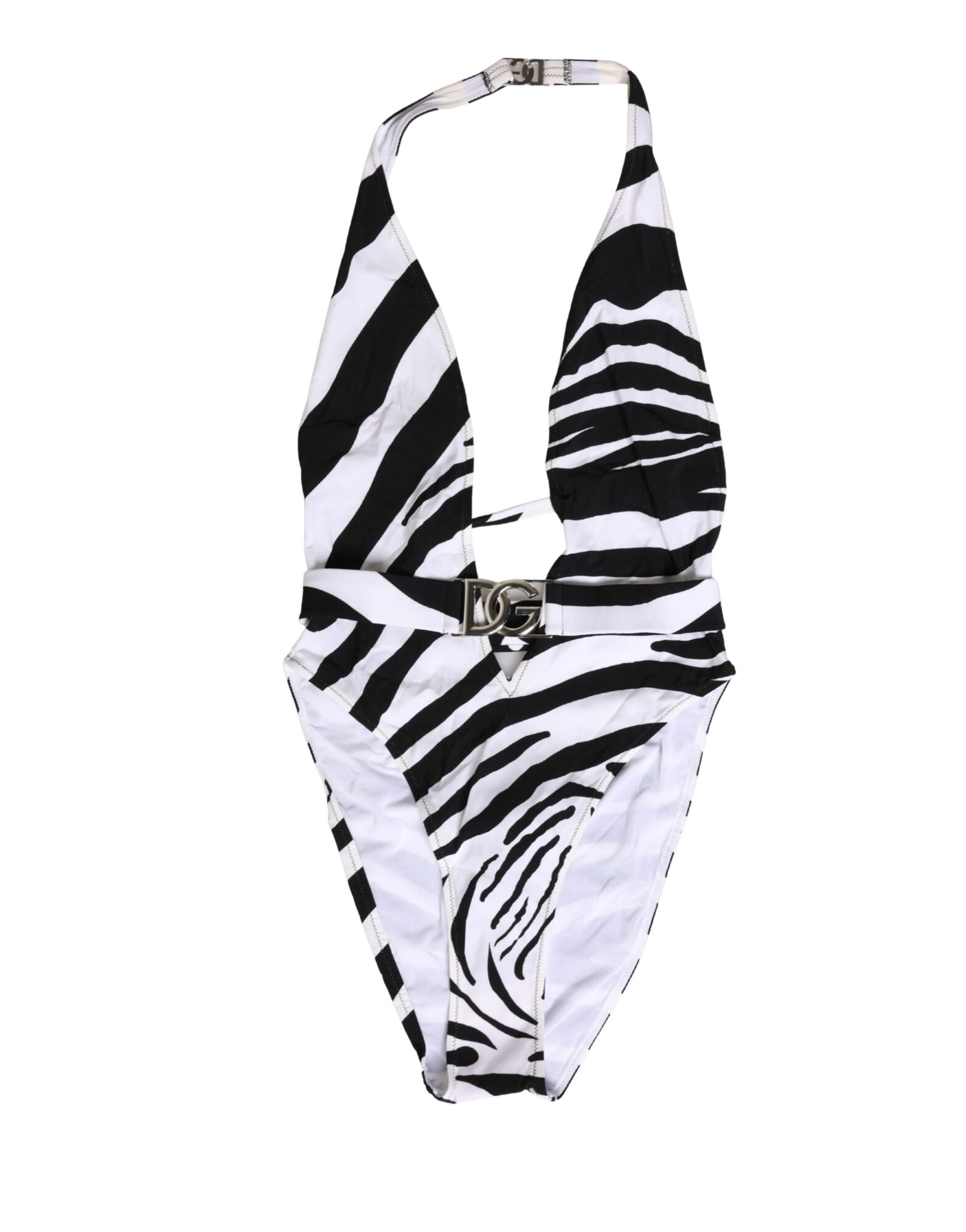 Dolce & Gabbana - Black White Zebra Deep V-Neck One Piece Swimwear