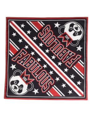 Black Red Panda Cotton Square Foulard 50.5cm x 50cm Scarf