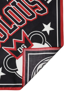 Black Red Panda Cotton Square Foulard 50.5cm x 50cm Scarf