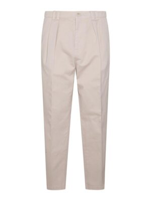Beige Cotton Casual Pants