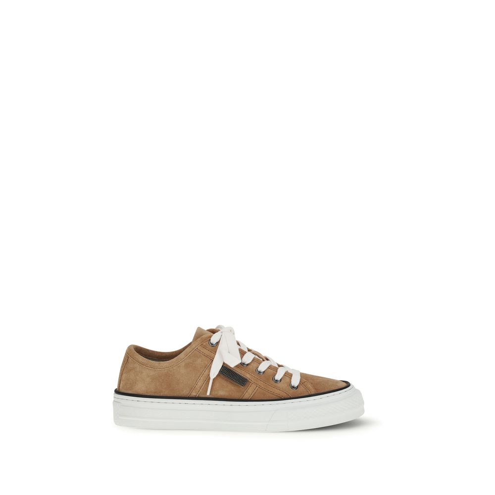 Brunello Cucinelli - Beige Calf Leather Bos Taurus Low Top Sneakers