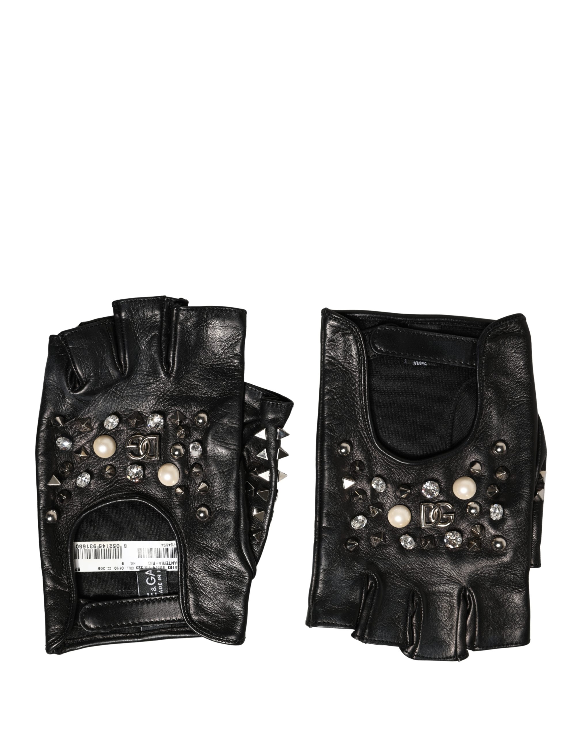 Dolce & Gabbana - Black Embellished Wrist Length Mitten Women Gloves