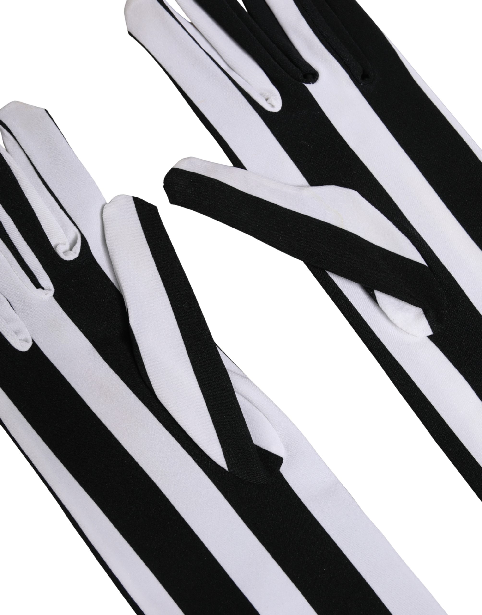 Dolce & Gabbana - Black White Stripes Nylon Elbow Length Women Gloves