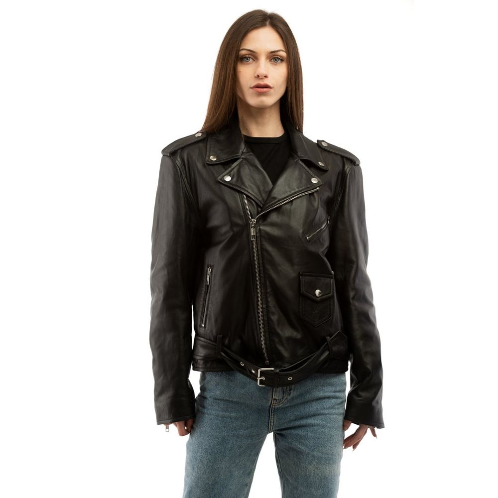 Moschino - Black Polyester Leather Jacket