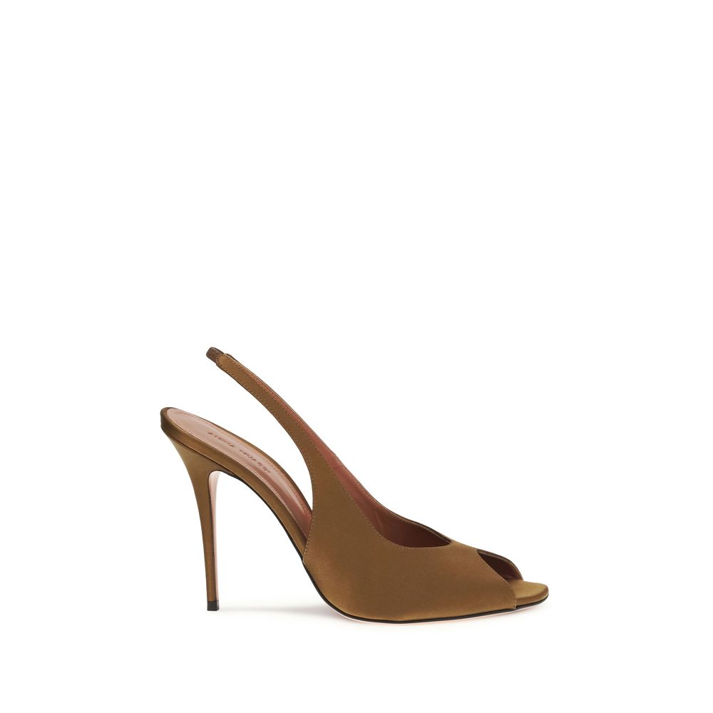 Amina Muaddi - Brown Silk Stiletto Heel Sandals