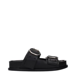 Black Leather Slippers