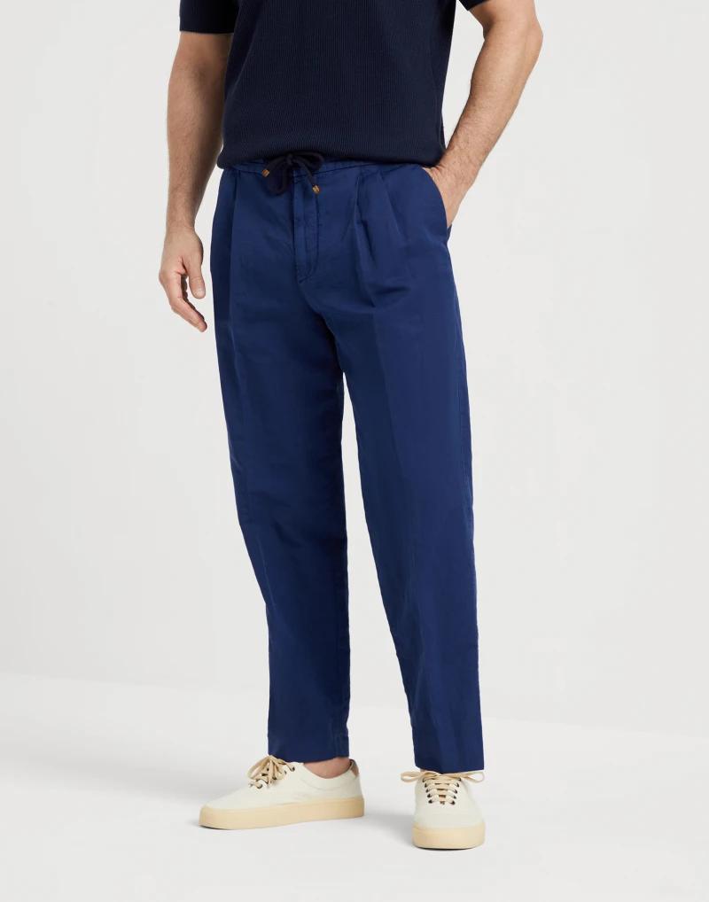 Brunello Cucinelli - Blue Linen Casual Pants