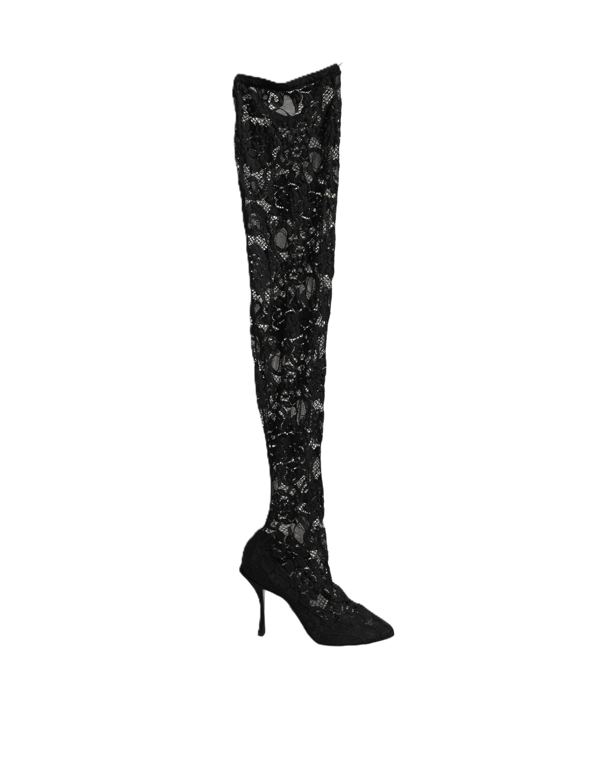 Dolce & Gabbana - Black Taormina Lace Socks Boots Pumps Shoes