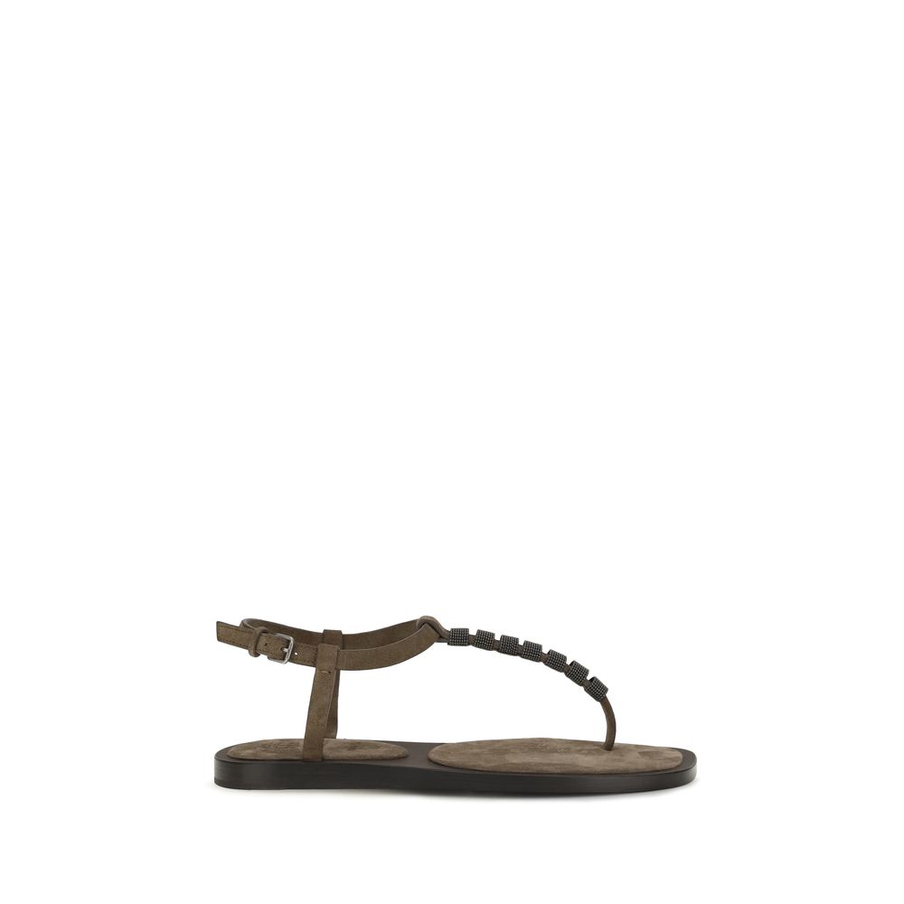 Brunello Cucinelli - Brown Calf Leather Bos Taurus Flat Sandals