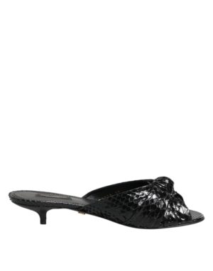 Black Leather Heels Slides Sandals Shoes