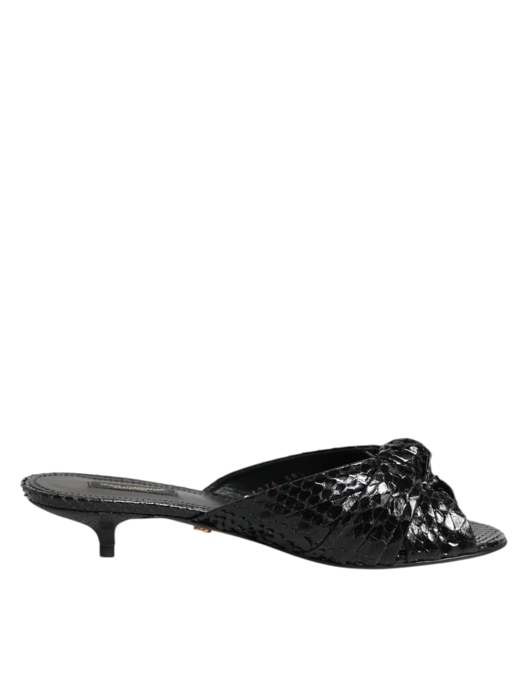 Dolce & Gabbana - Black Leather Heels Slides Sandals Shoes