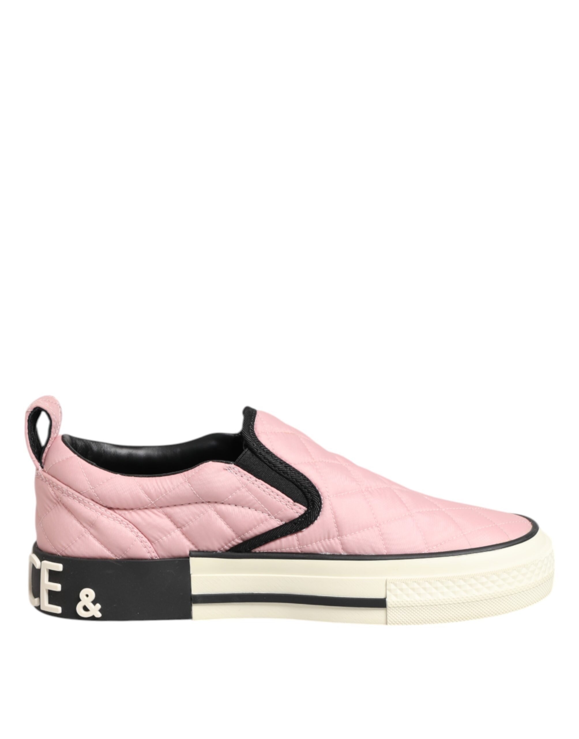 Dolce & Gabbana - Pink Quilted Nylon Slip-On Sneaker Shoes