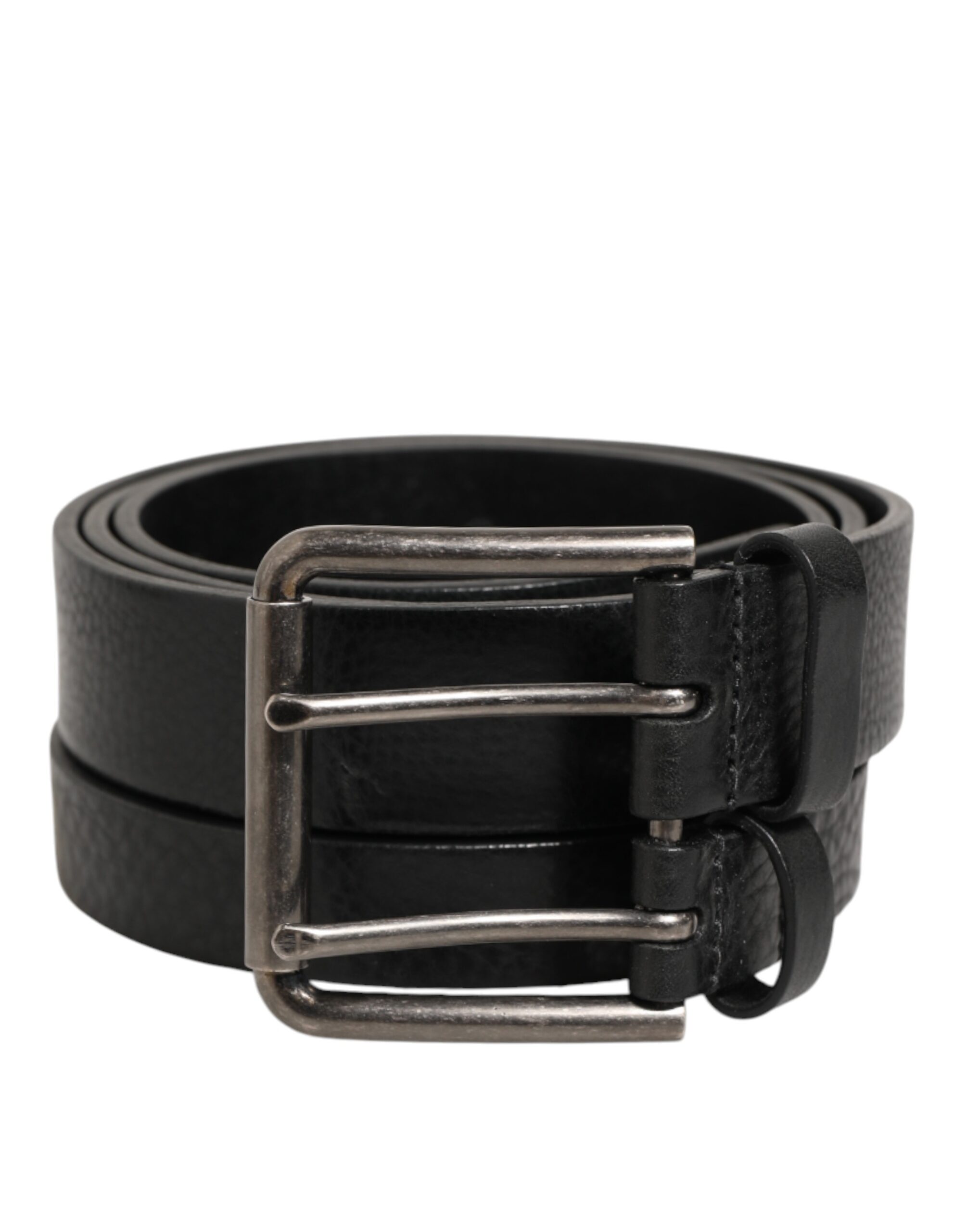 Dolce & Gabbana - Black Double Strap Leather Silver Buckle Belt