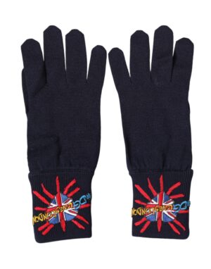 Blue Wool Knit #DGLovesLondon Embroidered Mitten Gloves