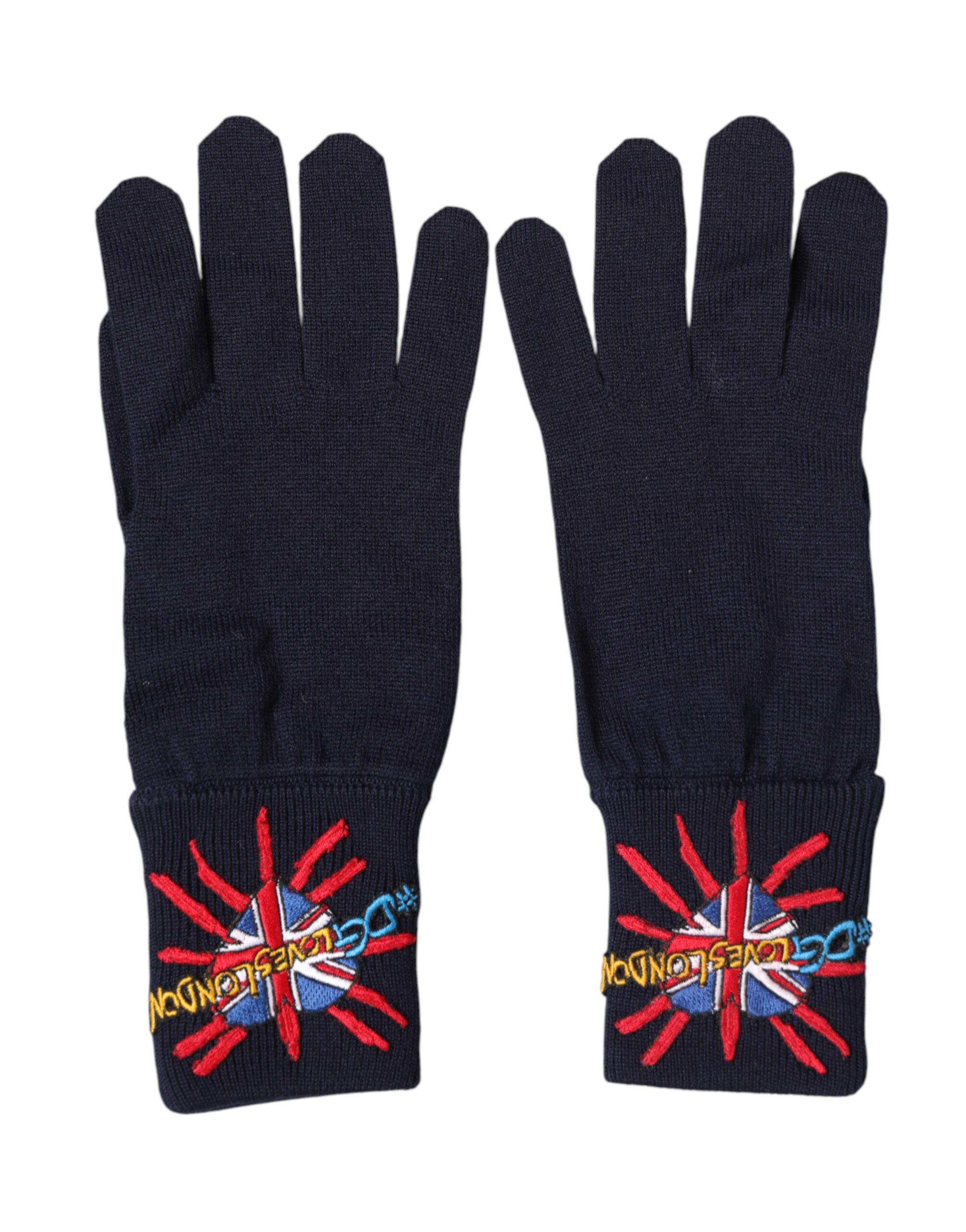 Dolce & Gabbana - Blue Wool Knit #DGLovesLondon Embroidered Mitten Gloves