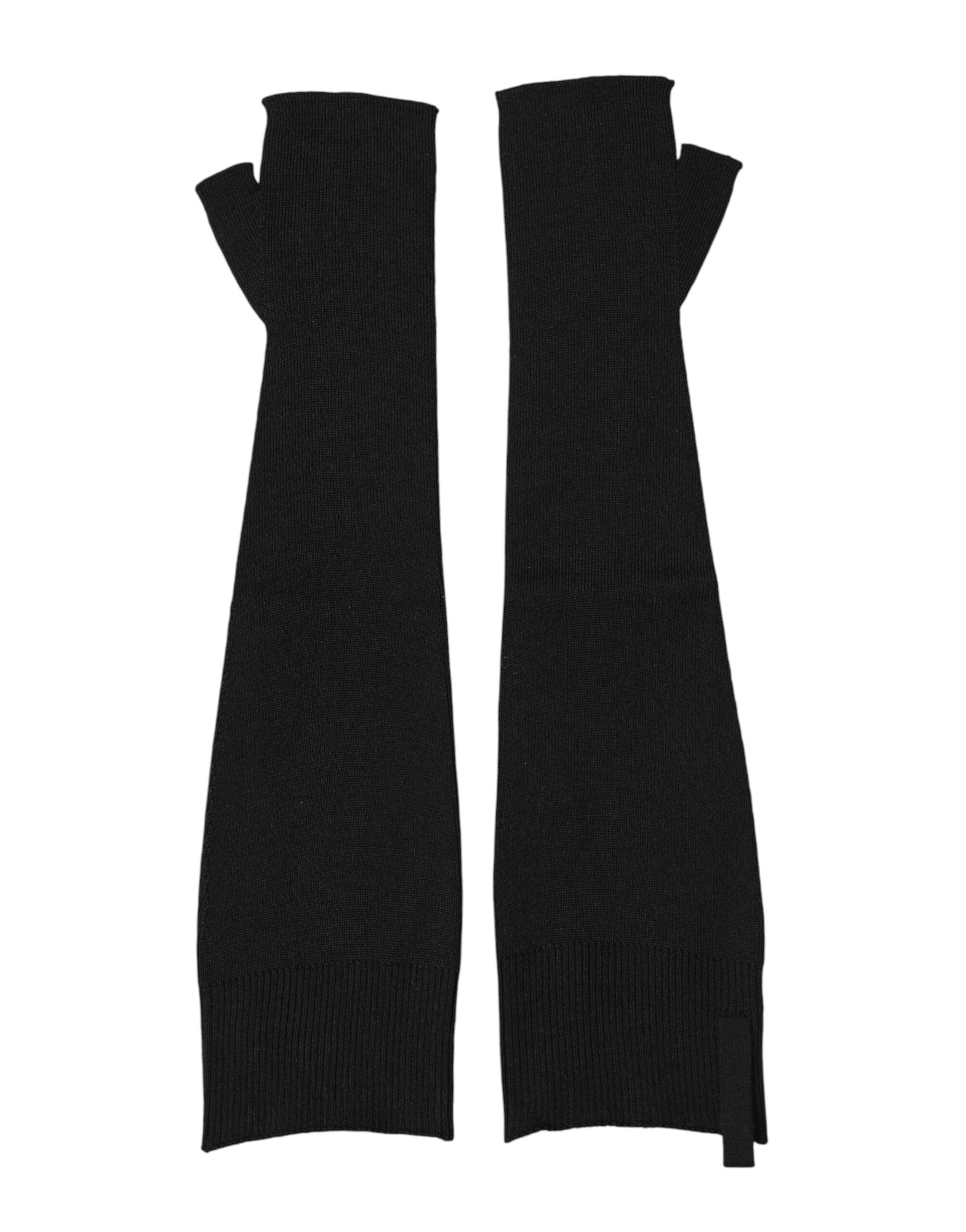 Dolce & Gabbana - Black Virgin Wool Knitted Fingerless Men Gloves