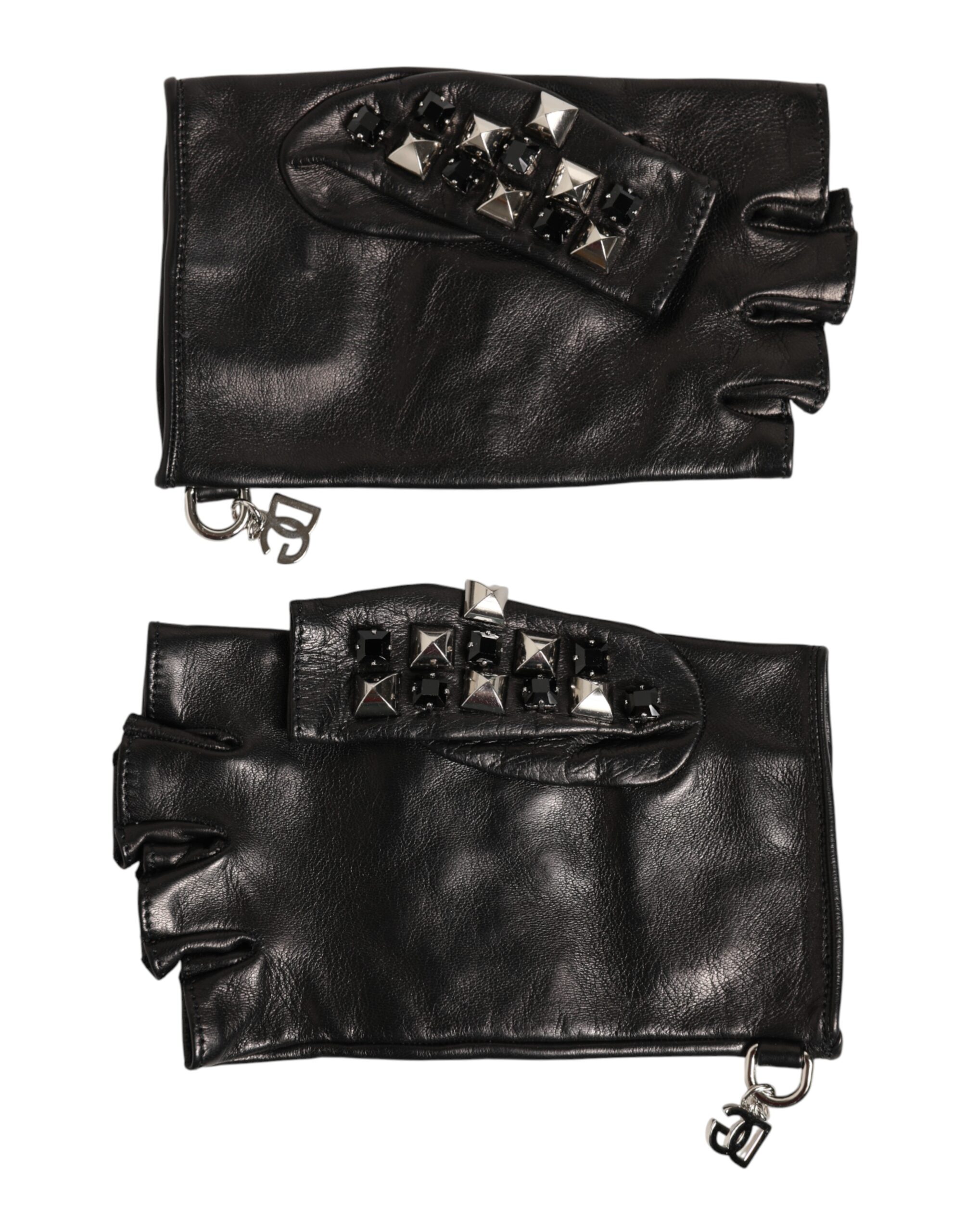 Dolce & Gabbana - Black Leather Studded Fingerless Hand Mitten Men Gloves