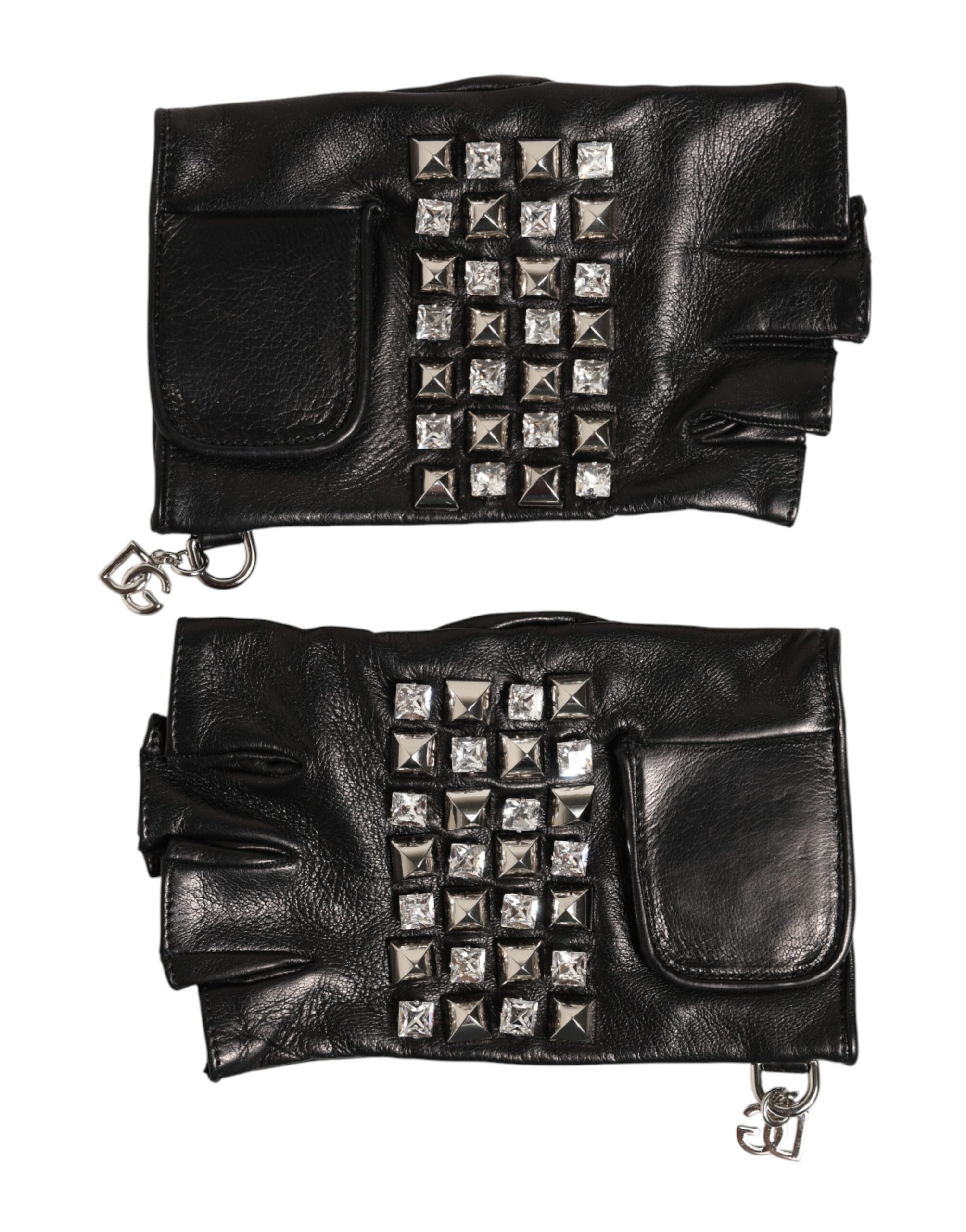 Dolce & Gabbana - Black Leather Studded Fingerless Hand Mitten Men Gloves