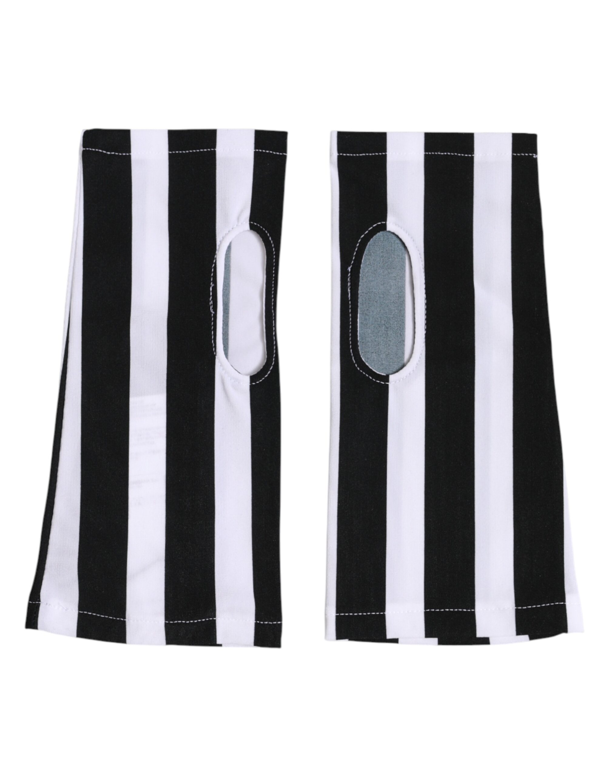 Dolce & Gabbana - Black White Nylon Fingerless Wrist Length Gloves
