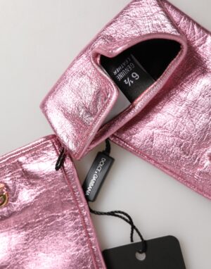 Pink Leather DG Logo Wrist Length Mitten Gloves