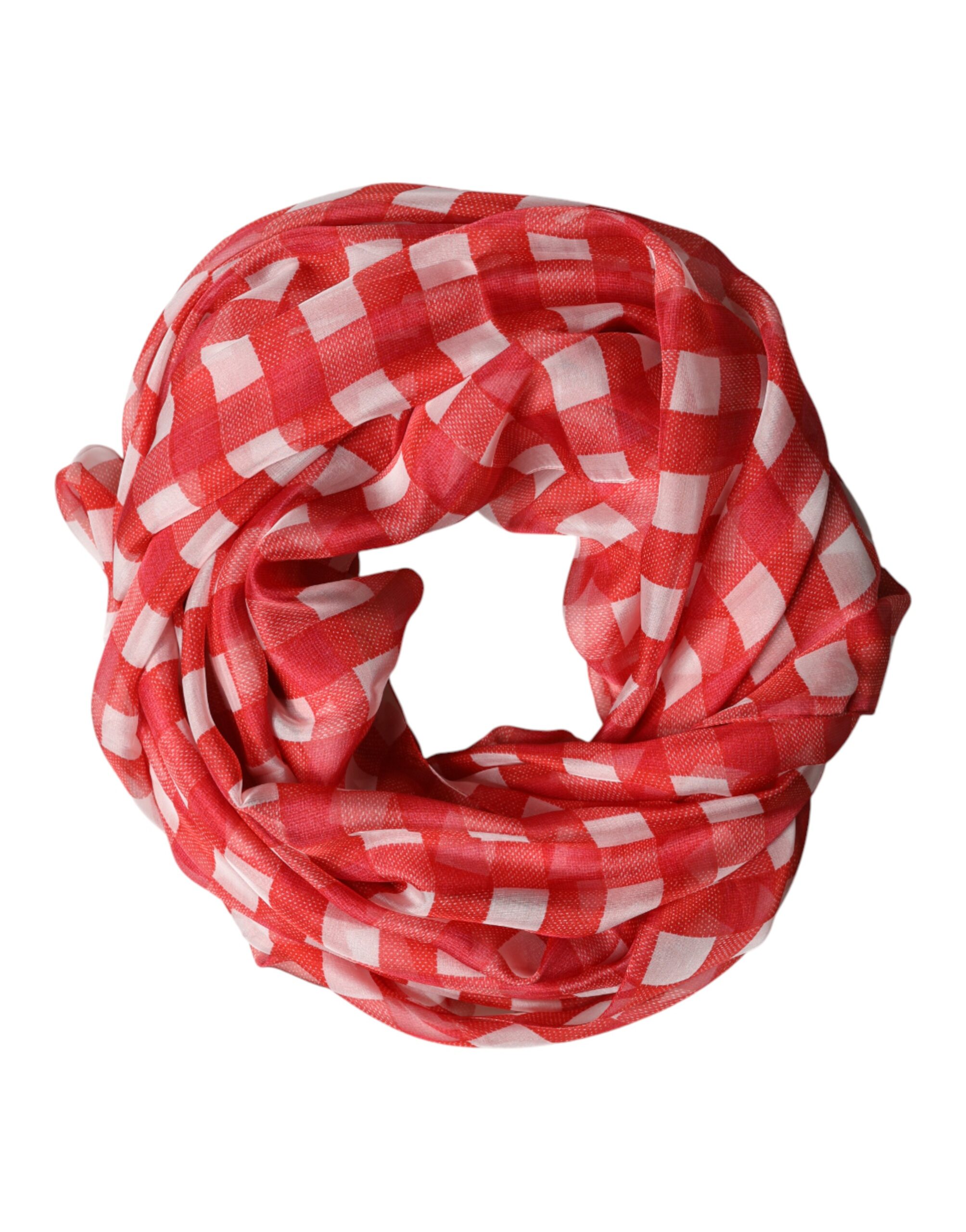Dolce & Gabbana - Red Checkered Stole Neck Wrap Shawl Scarf
