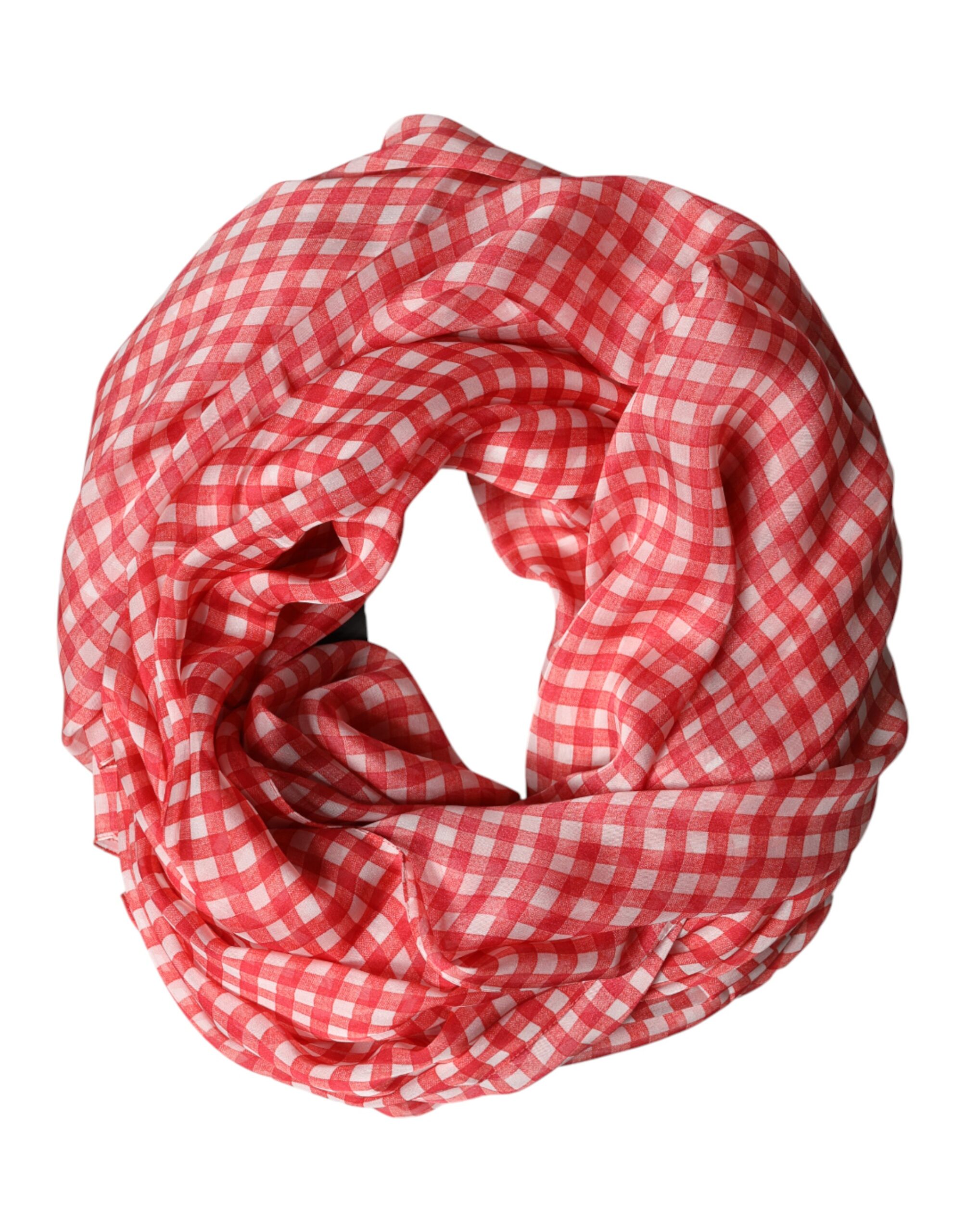 Dolce & Gabbana - Red Checkered Silk Neck Wrap Shawl Scarf