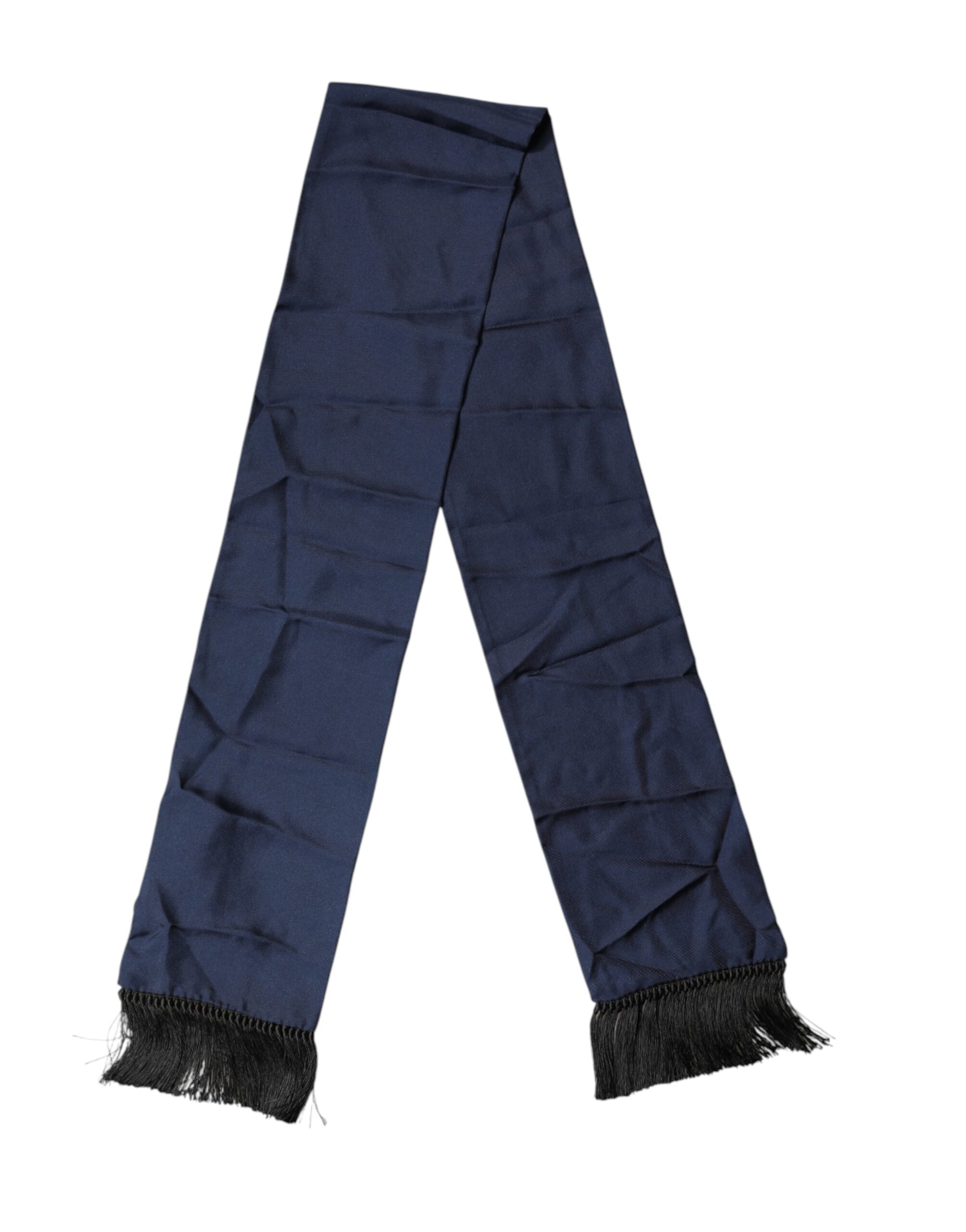 Dolce & Gabbana - Navy Blue Silk Fringes Neck Foulard Scarf