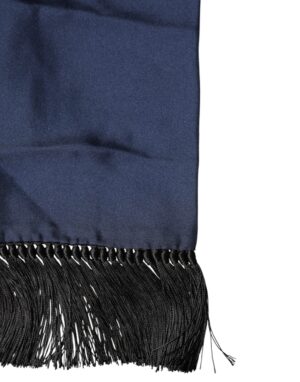 Navy Blue Silk Fringes Neck Foulard Scarf