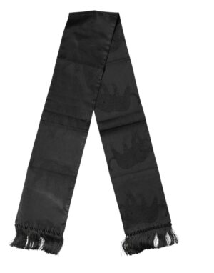 Black Satin Silk Fringes Neck Foulard Scarf