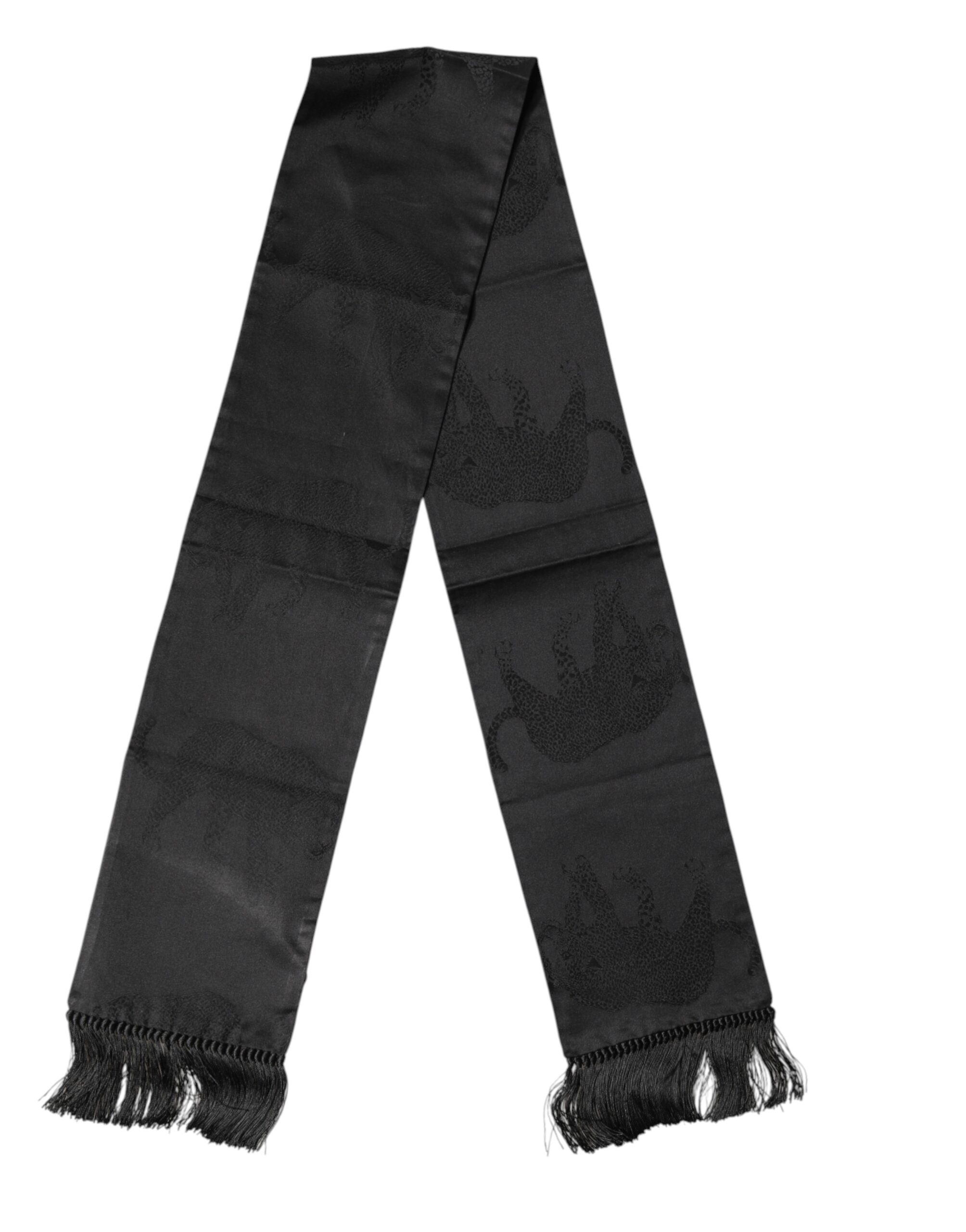 Dolce & Gabbana - Black Satin Silk Fringes Neck Foulard Scarf