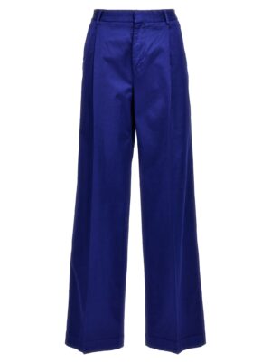 Blue Cotton Casual Pants