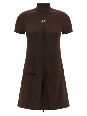 Brown Polyester Short Dress