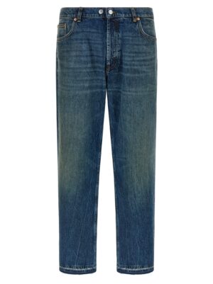 Blue Cotton Straight-Leg Jeans