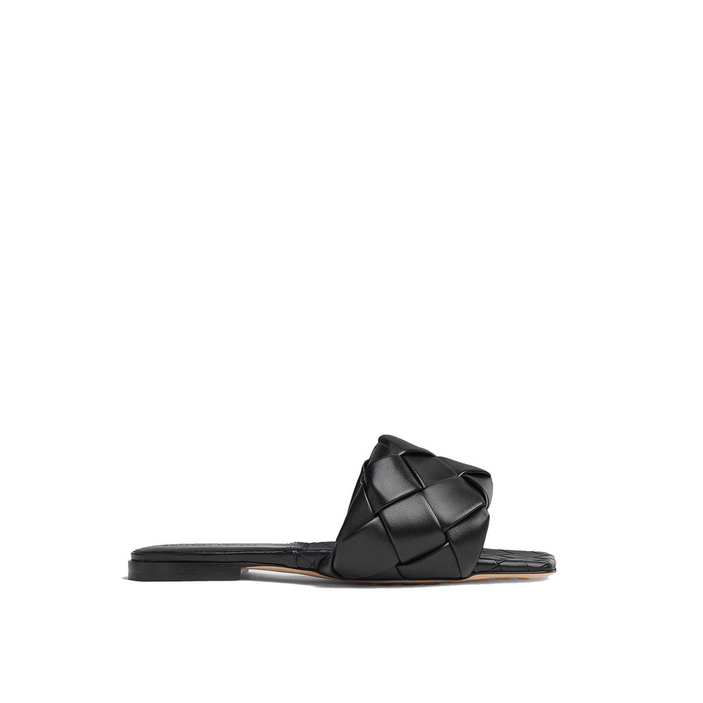 Bottega Veneta - Black Lamb Leather Flat Sandals