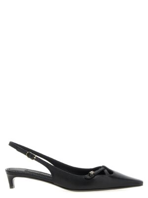 Black Lamb Leather Mid Heel Pumps