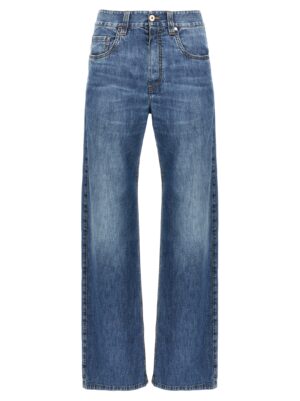 Blue Cotton Straight-Leg Jeans