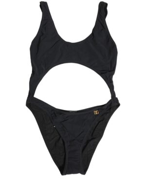 Black Cutout Logo One Piece Swimsuit Swimwear