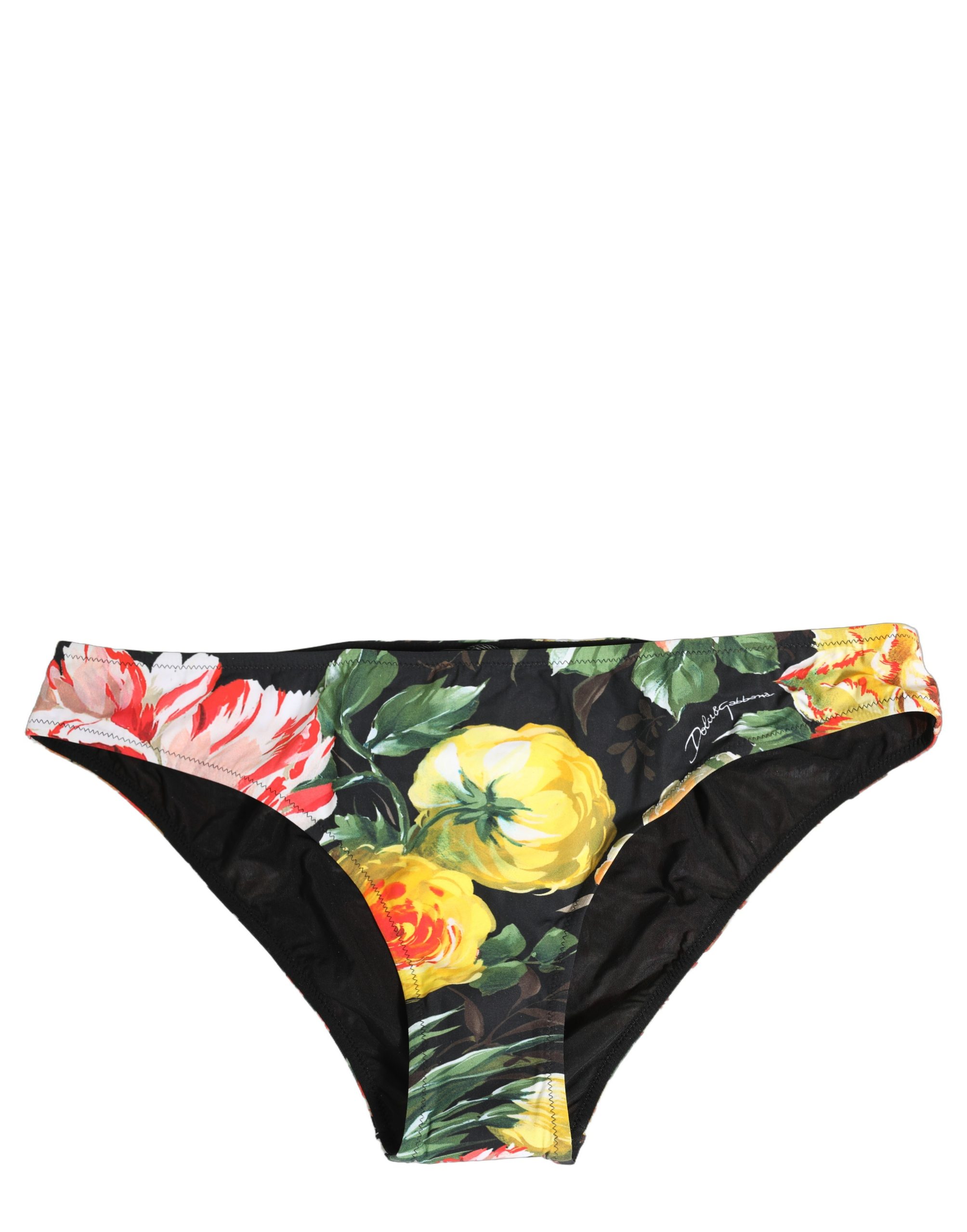 Dolce & Gabbana - Black Nylon Floral Print Bikini Bottom Swimwear