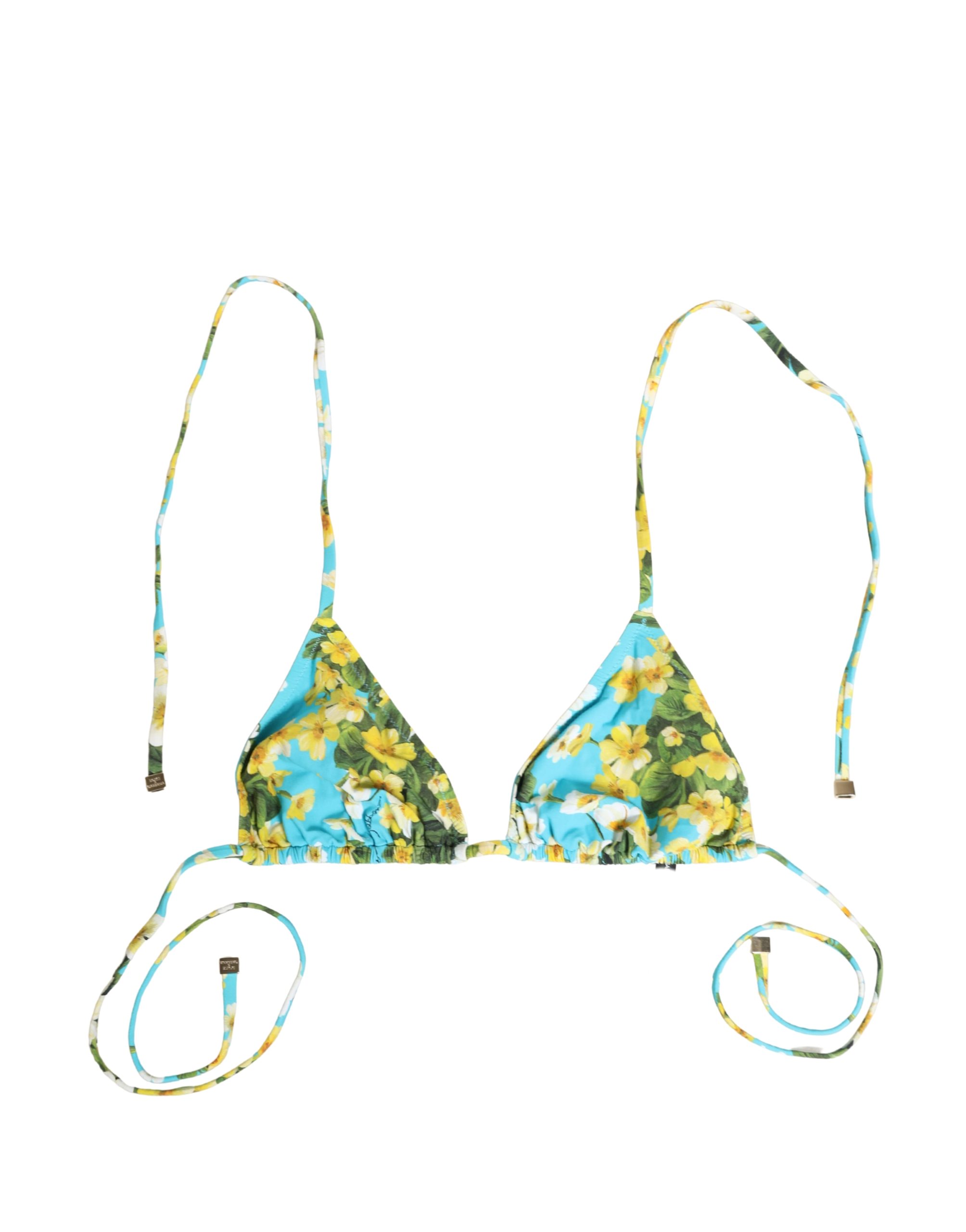 Dolce & Gabbana - Blue Floral Print Nylon Halter Bikini Top Swimwear