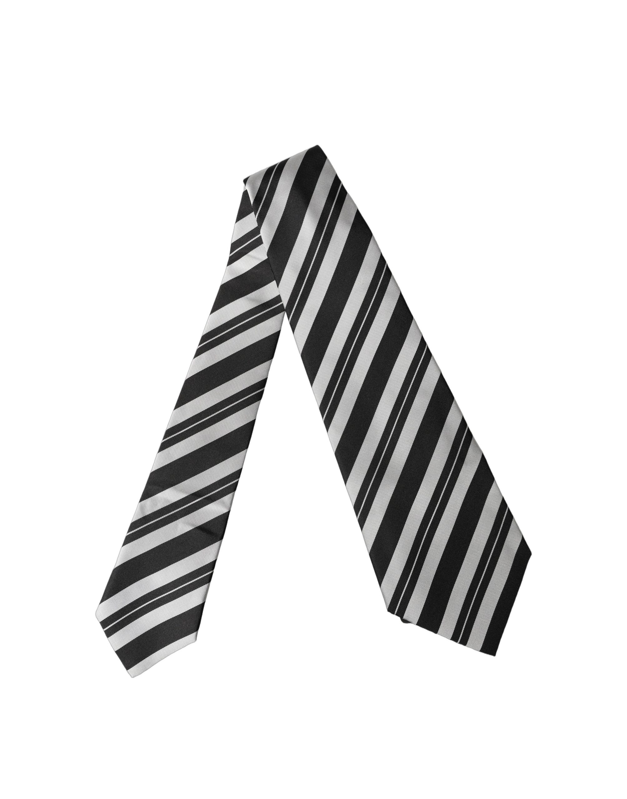 Dolce & Gabbana - Black White Stripes Silk Adjustable Women Necktie Tie